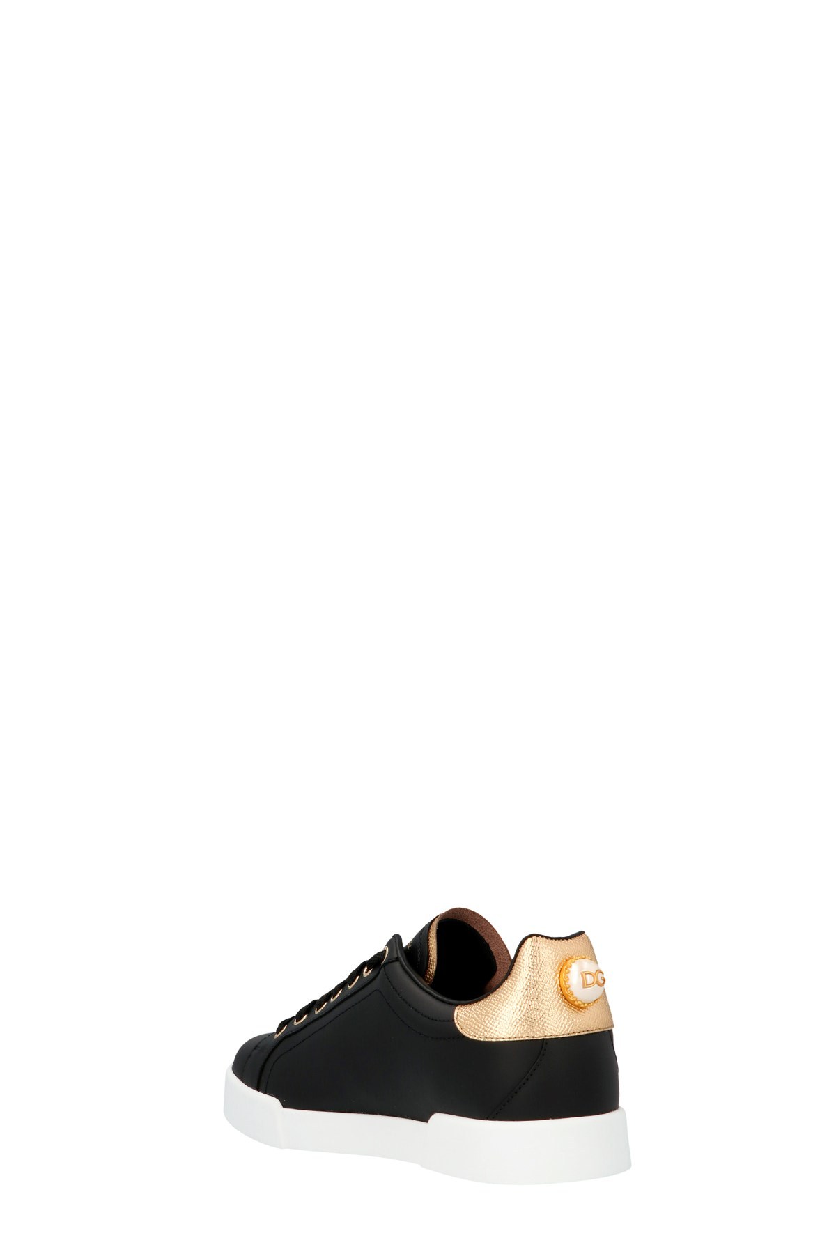 Dolce & Gabbana Embellished Leather Sneakers In Black