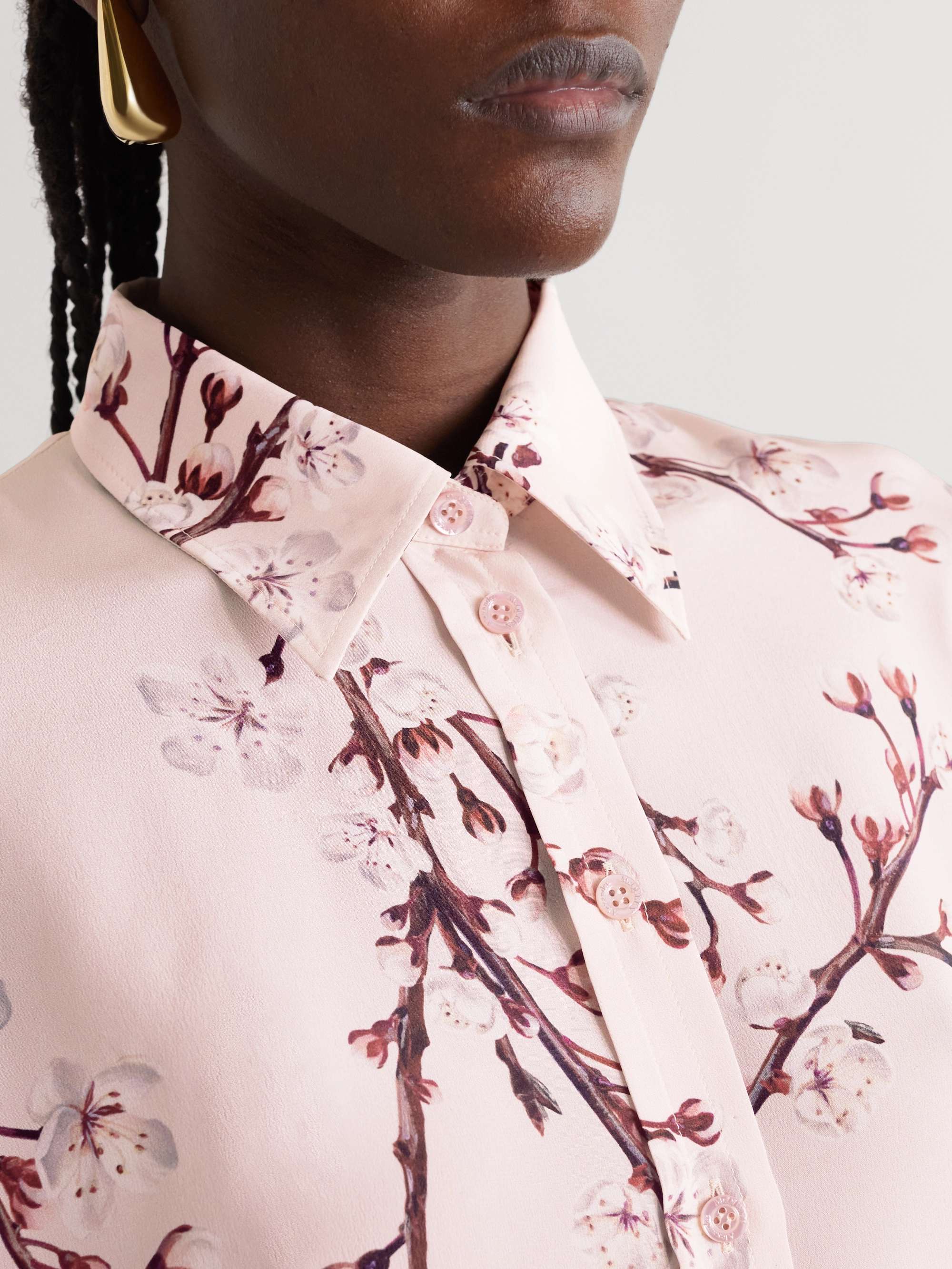 Alexander Mcqueen Cherry Blossom Print Button-front Blouse In Nude