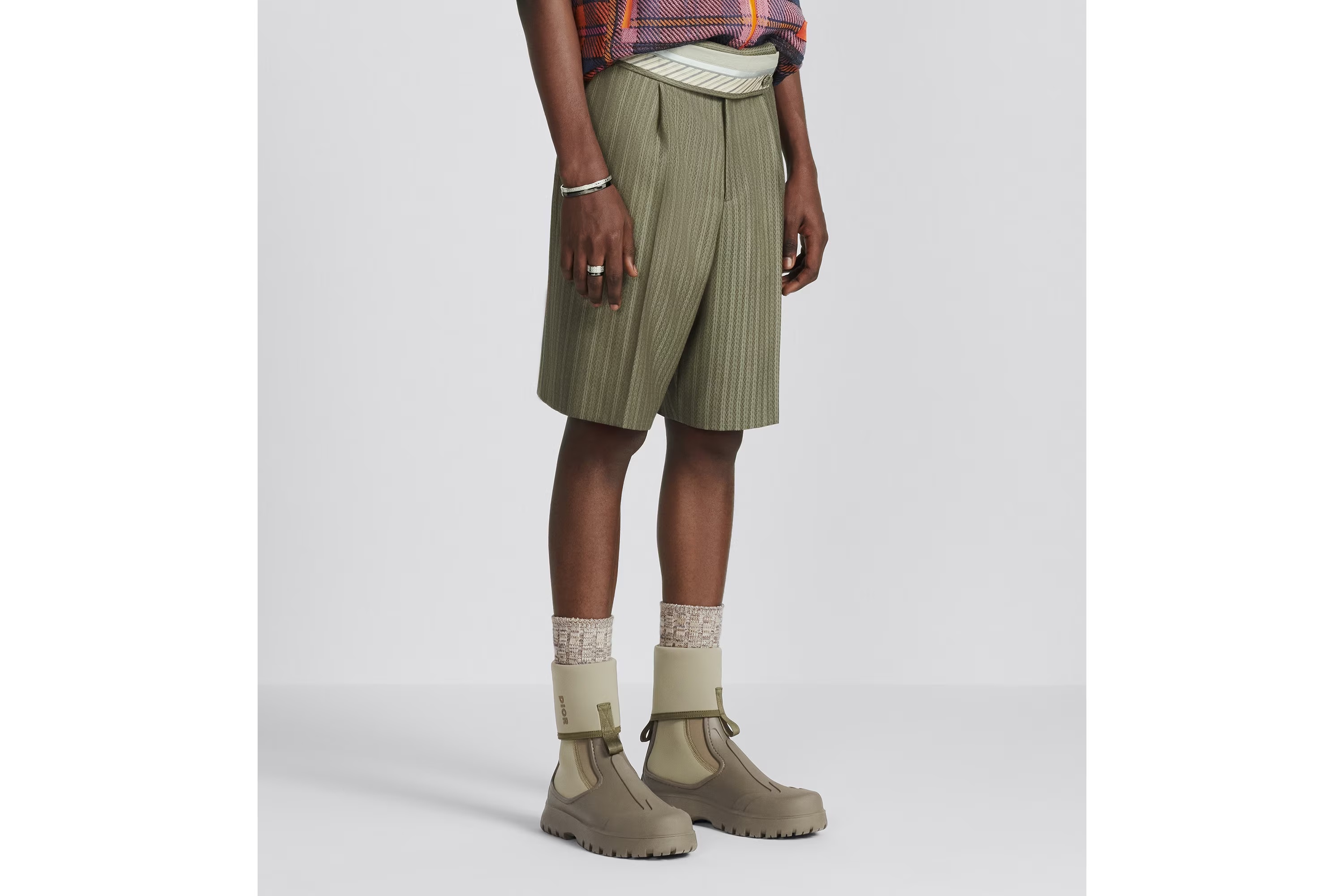Dior Fold Belt Bermuda Shorts In Gray