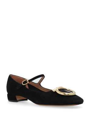 Ferragamo Suede Gancini Heeled Ballerina With Gold Hardware