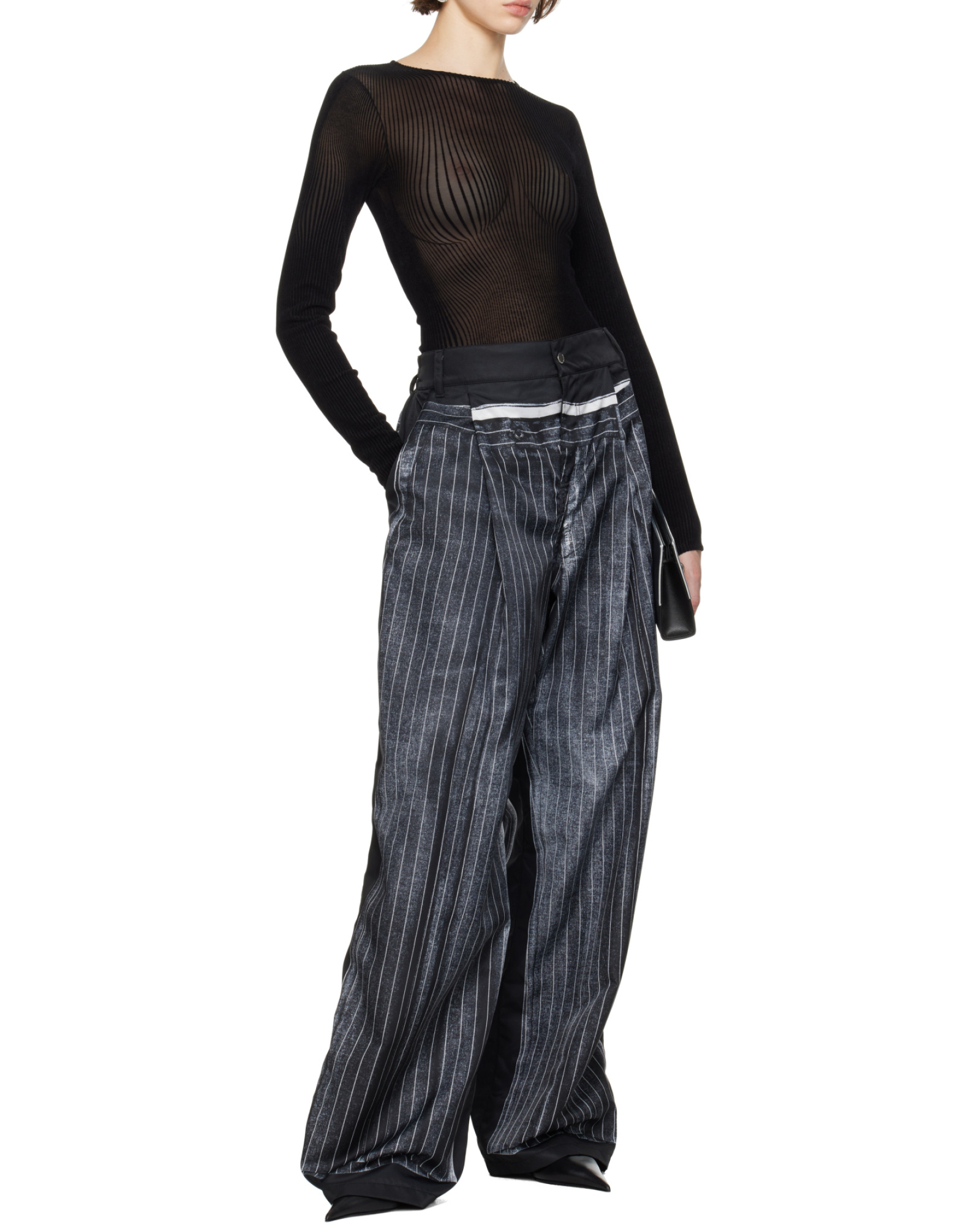 Jean Paul Gaultier Morphig Pinstripes Bodysuit Woman Black In Polyamide In Black