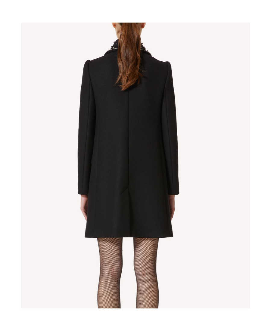 Red Valentino Water Drill Decorated Wool Cashmere Coat In Black