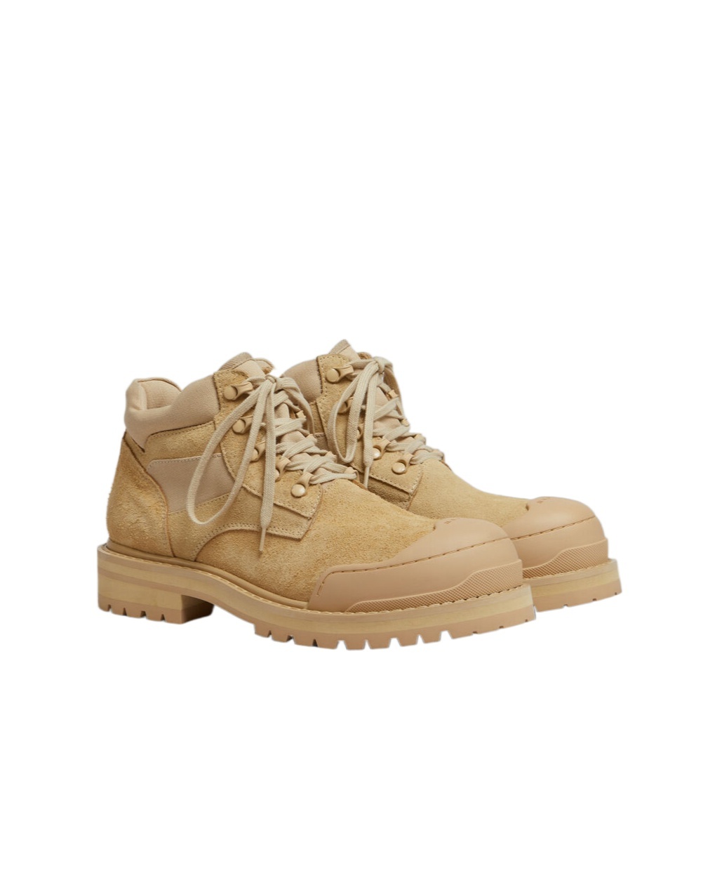 Marni Beige Suede Patchy Combat Boot In Nude