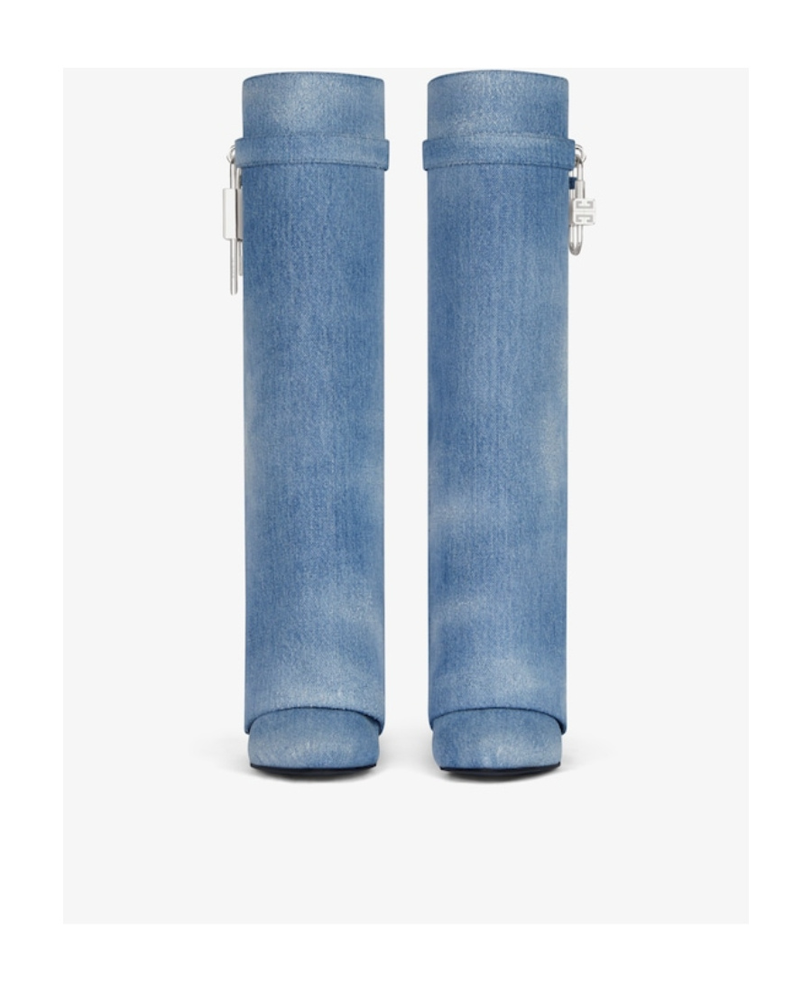 Shop Givenchy Shark Lock Boots In Washed Denim In Medium Blue