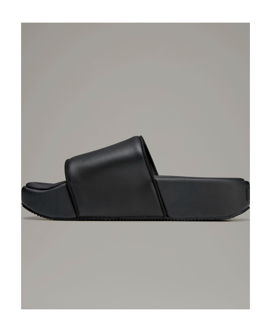 Y-3 Plain Leather Slides In Black