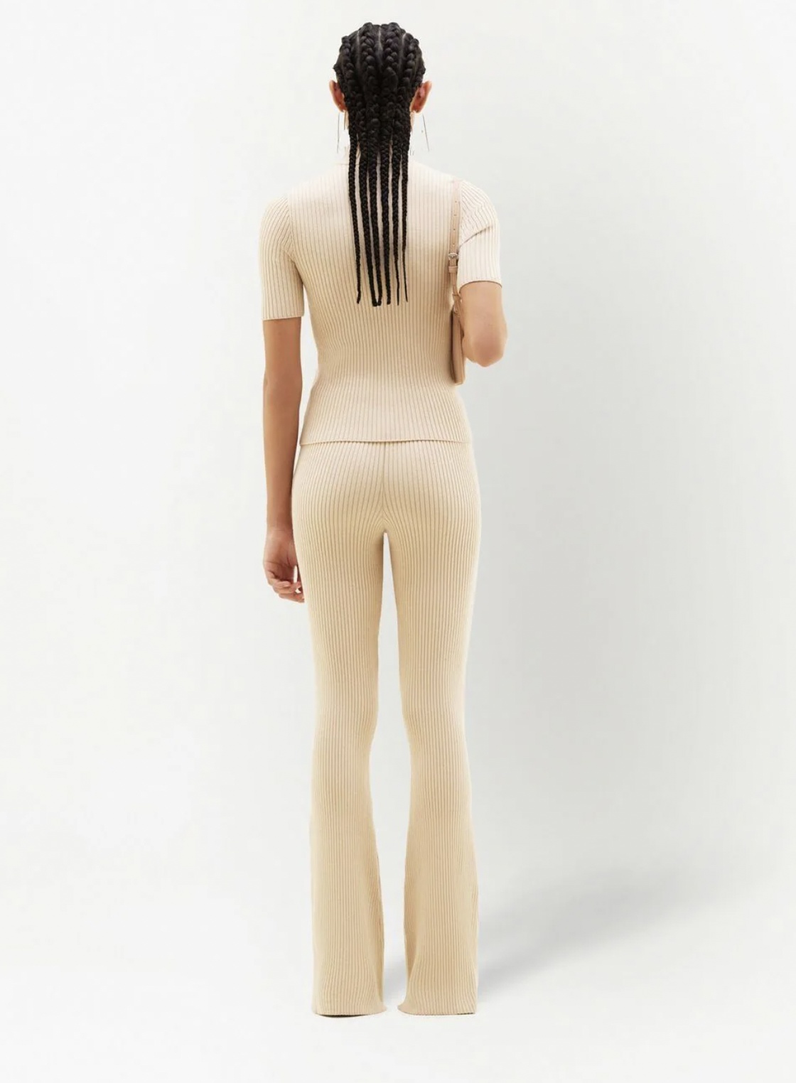 Courrèges Reedition Rib-knit Flared Trousers In Nude