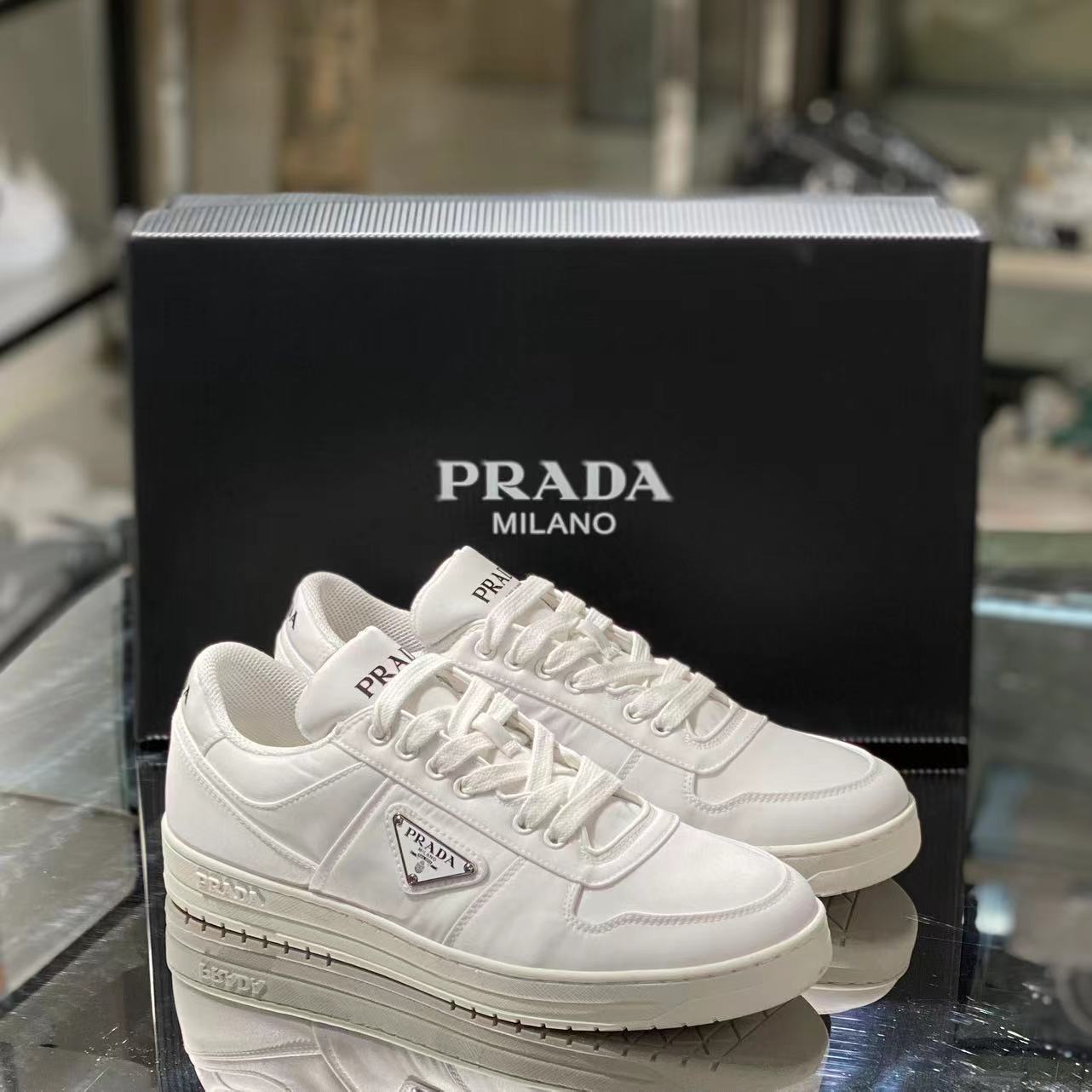 Prada Sneakers In Re-nylon Bianco Uomo In White