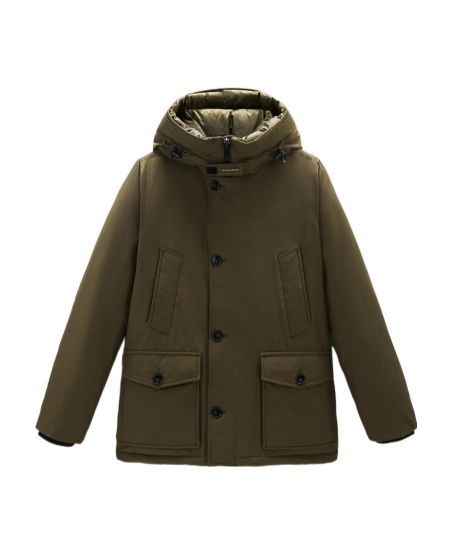 Woolrich Feather Down Padded Parka With Concealed Hood In Green