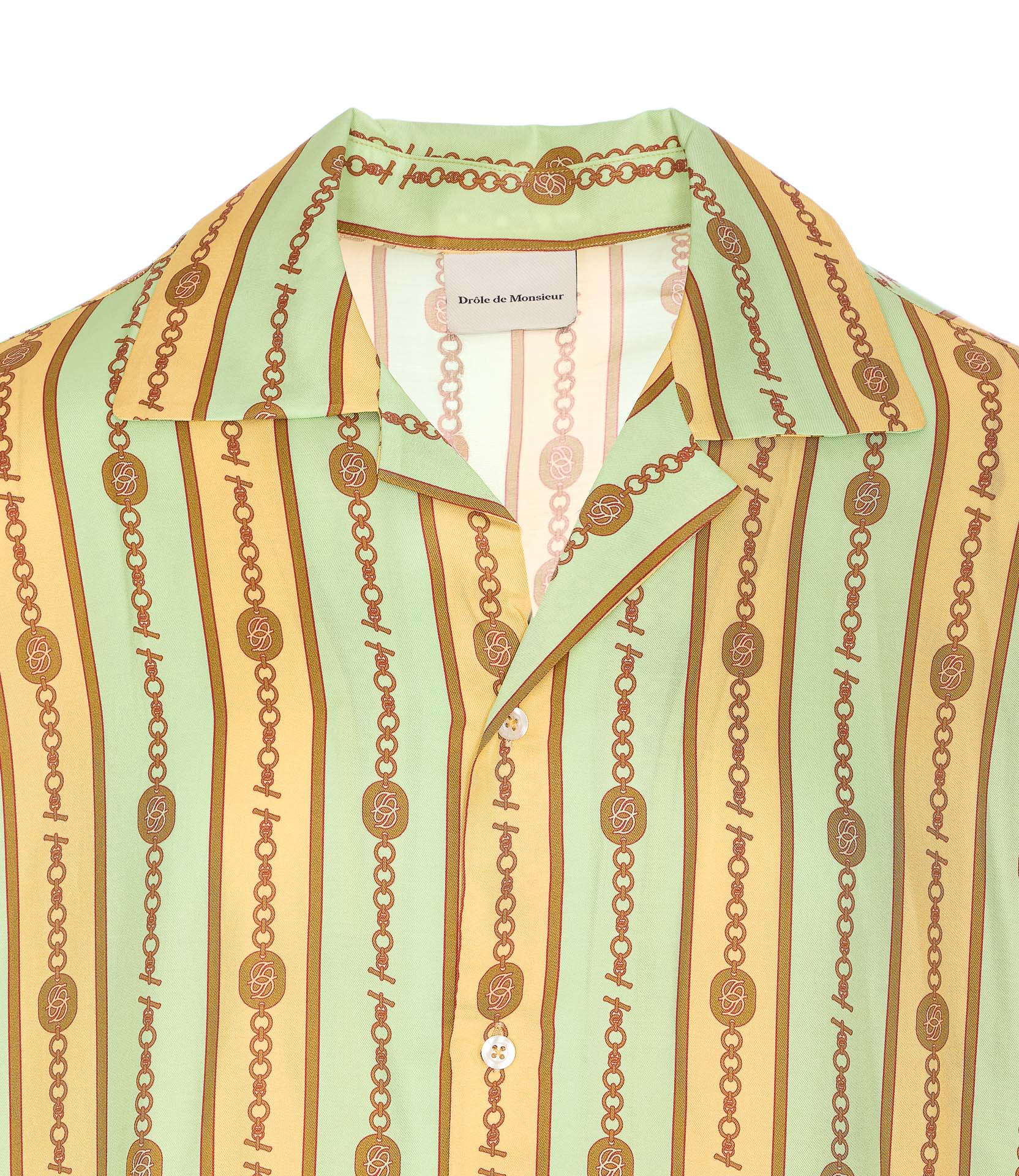 Drôle De Monsieur 'la Chemise Bijoux' Multicolor Bowling Shirt With Cuban Collar And All-over Striped Motif In Nude