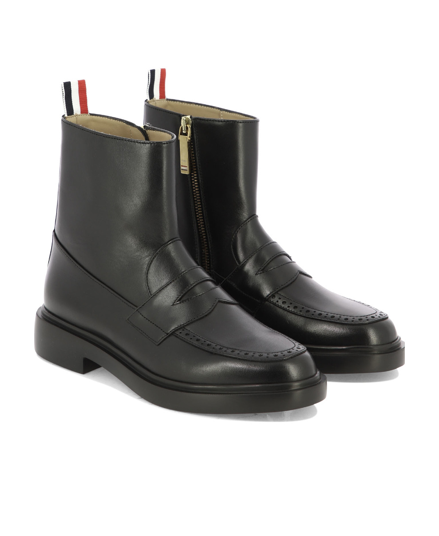 Thom Browne Penny Loafer Ankle Boots In Black