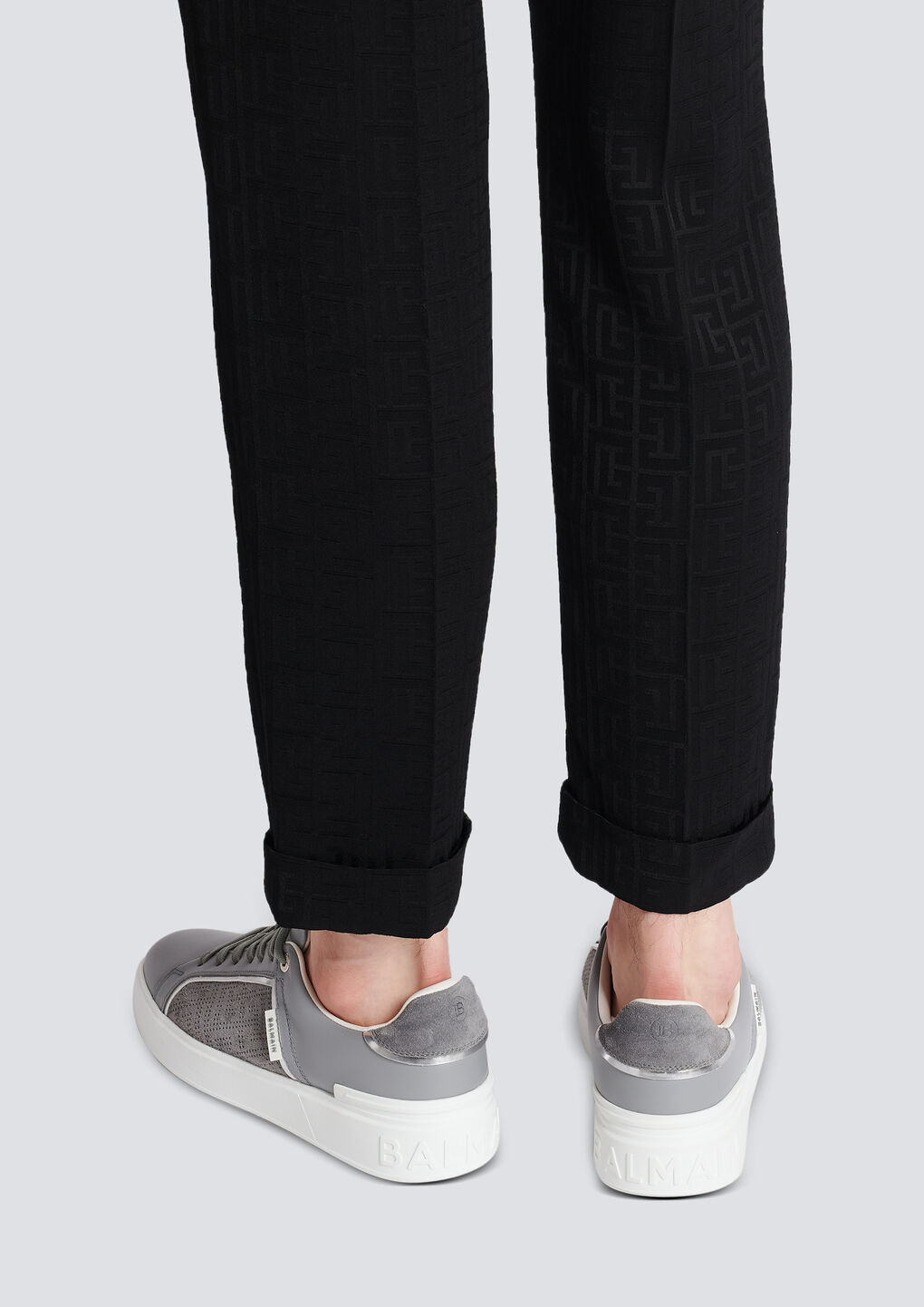 Balmain B-court Leather Sneakers In Gray