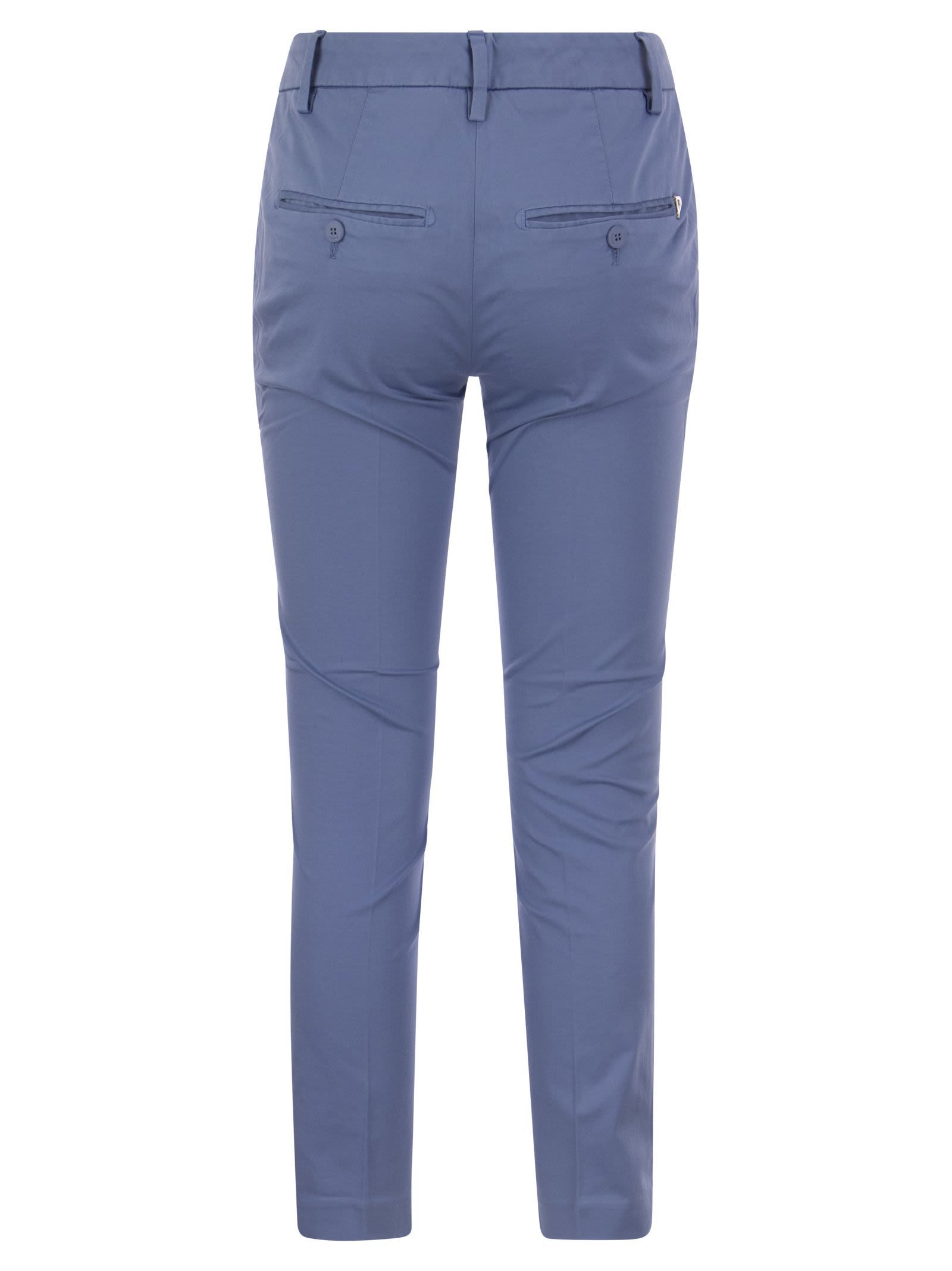 Dondup Perfect - Slim-fit Cotton Gabardine Trousers In Blue
