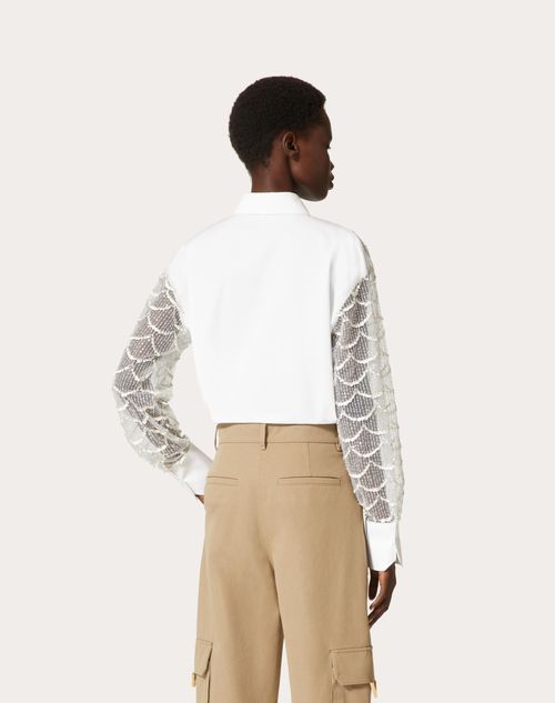 Valentino Tulle Illusione Embroidered Straight Hem Shirt In White