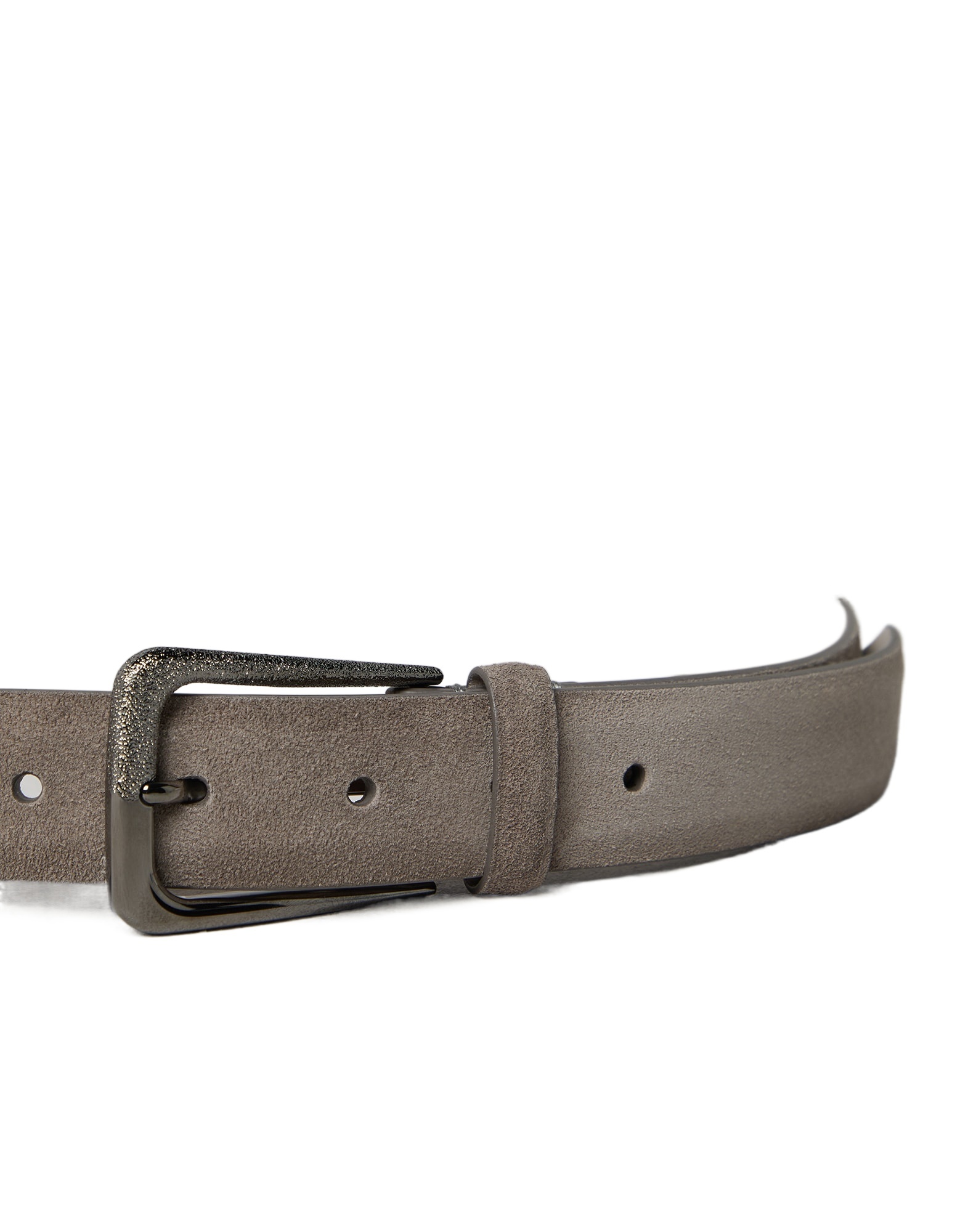 Brunello Cucinelli Adjustable Grey Leather Belt With Punch-hole Detailing In Nude