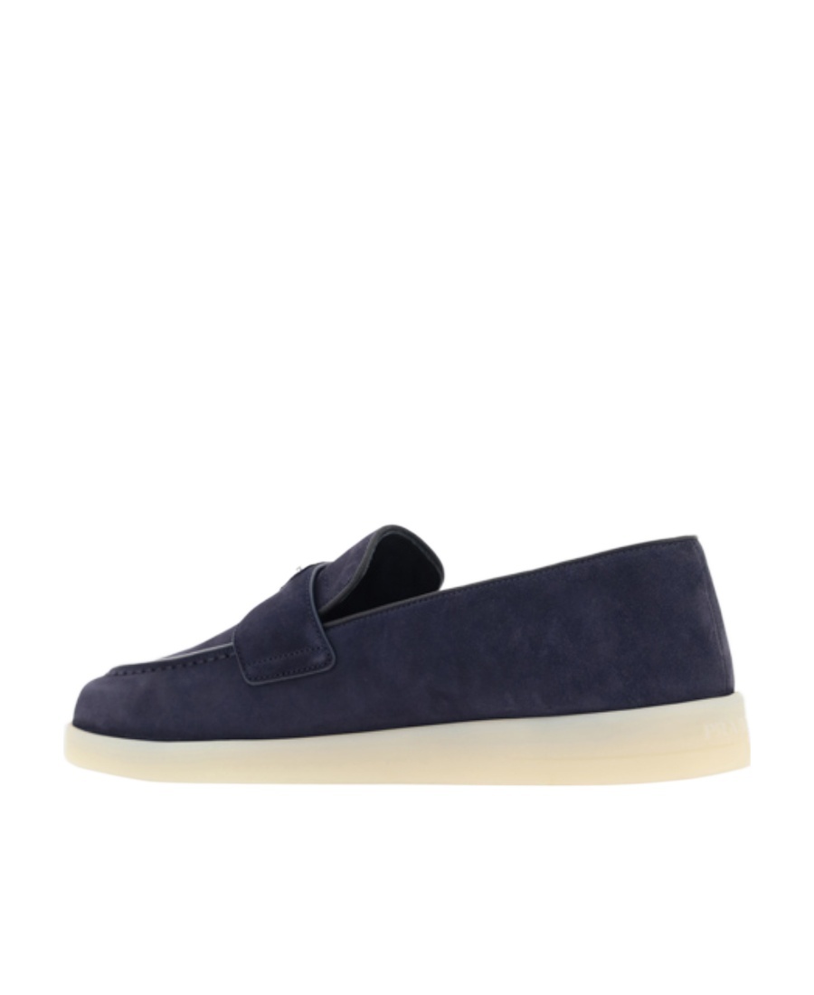 Prada Triangle-patch Suede Loafers In Blue