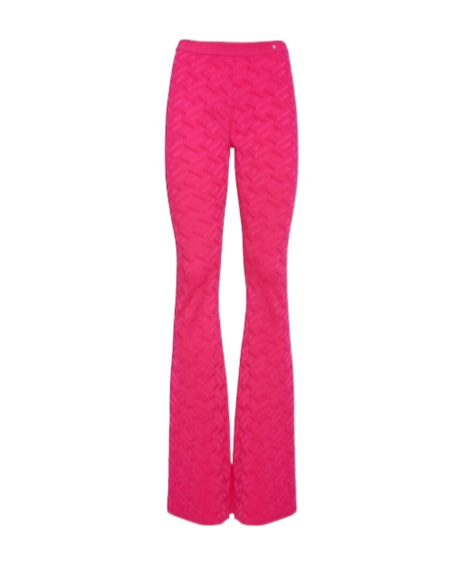 Versace Logo Jacquard Knitted Trumpet Casual Pants In Pink