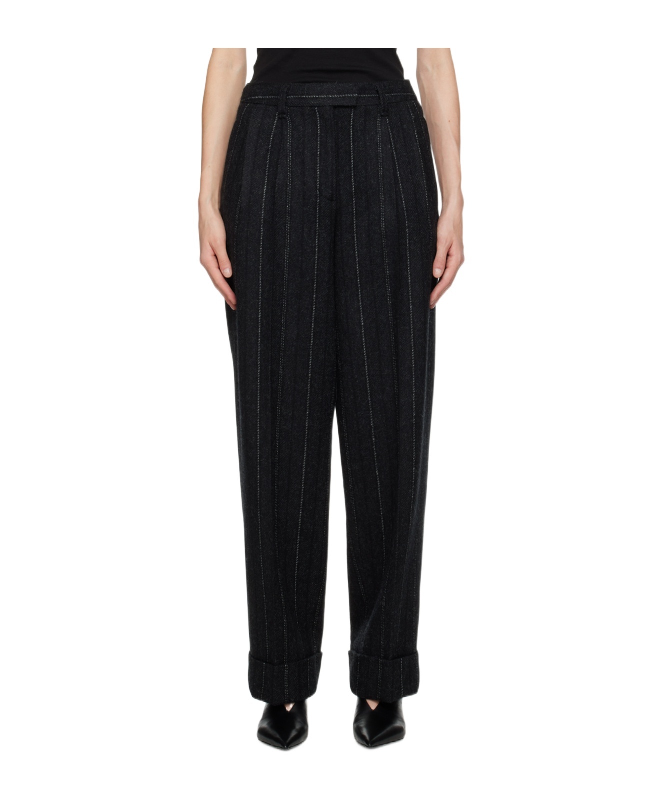Rag & Bone Twill Wide-legged Casual Pants In Black
