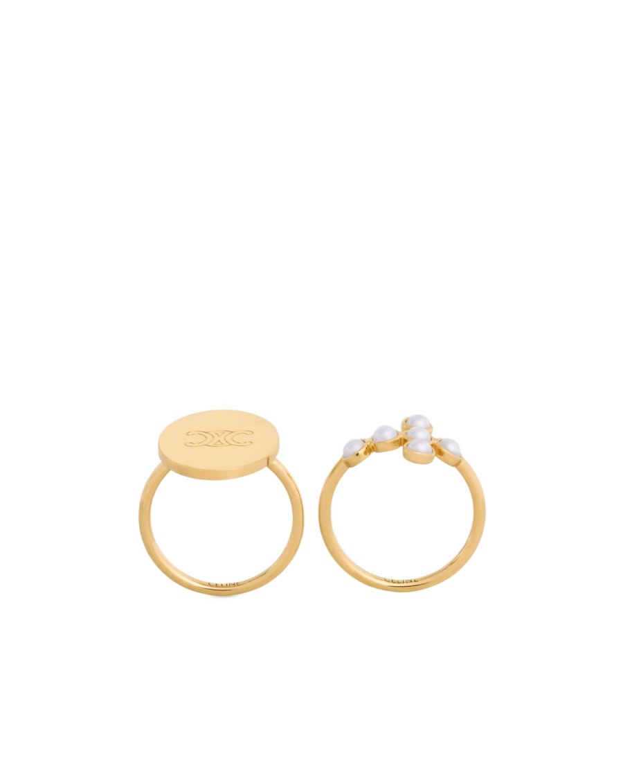 Celine Triomphe Folk Ring 2-piece Set In Yellow