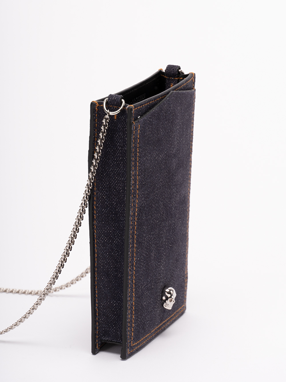 Alexander Mcqueen Skull-detail Denim Phone Holder In Black
