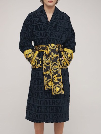 Versace Logo Bathrobe In Blue