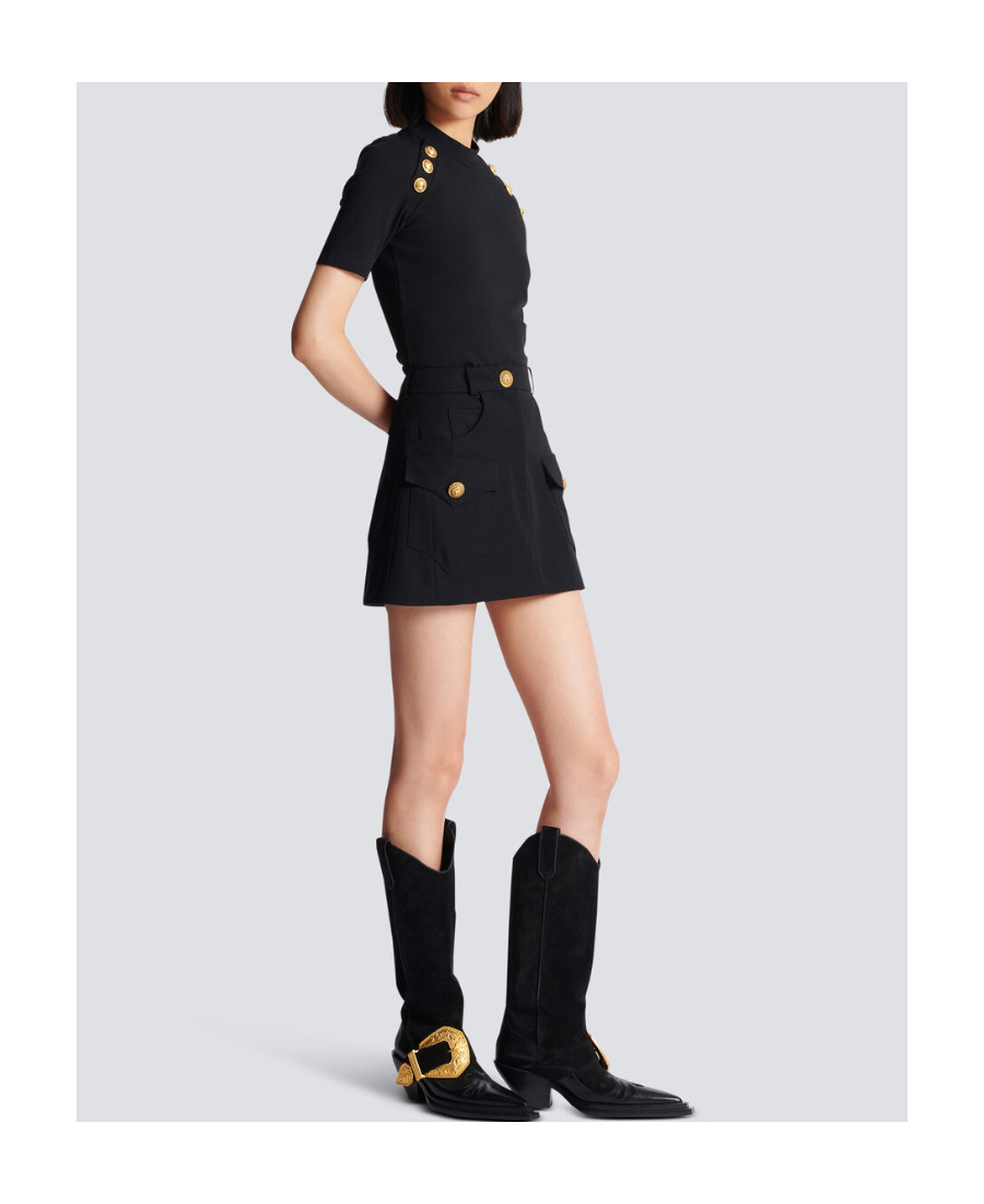 Balmain Trapeze Mini Skirt With Embossed Buttons In Black