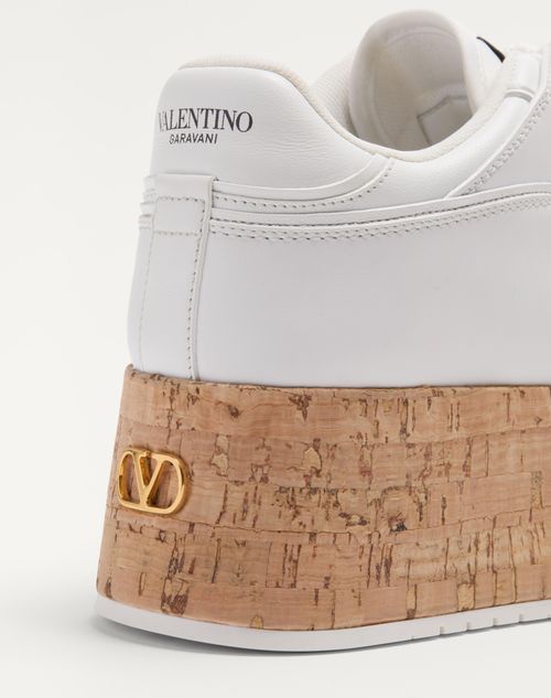 Valentino Leather Platform Sneakers Perforated Detailing In White