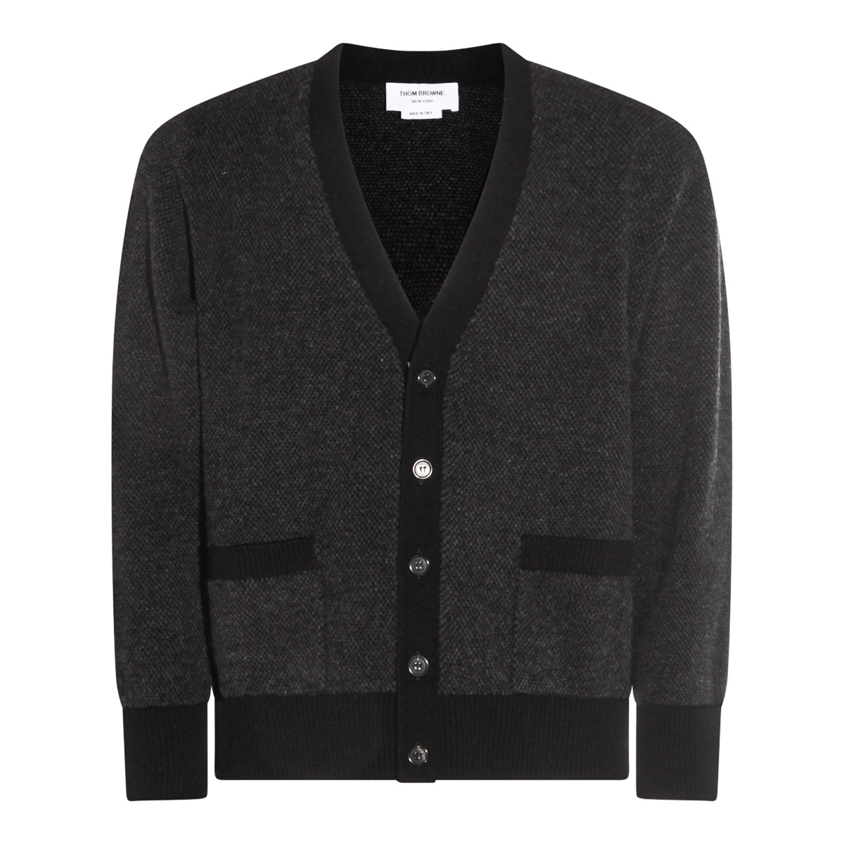 Thom Browne Knitwear With Front Pockets And Ribbed Finish In Black