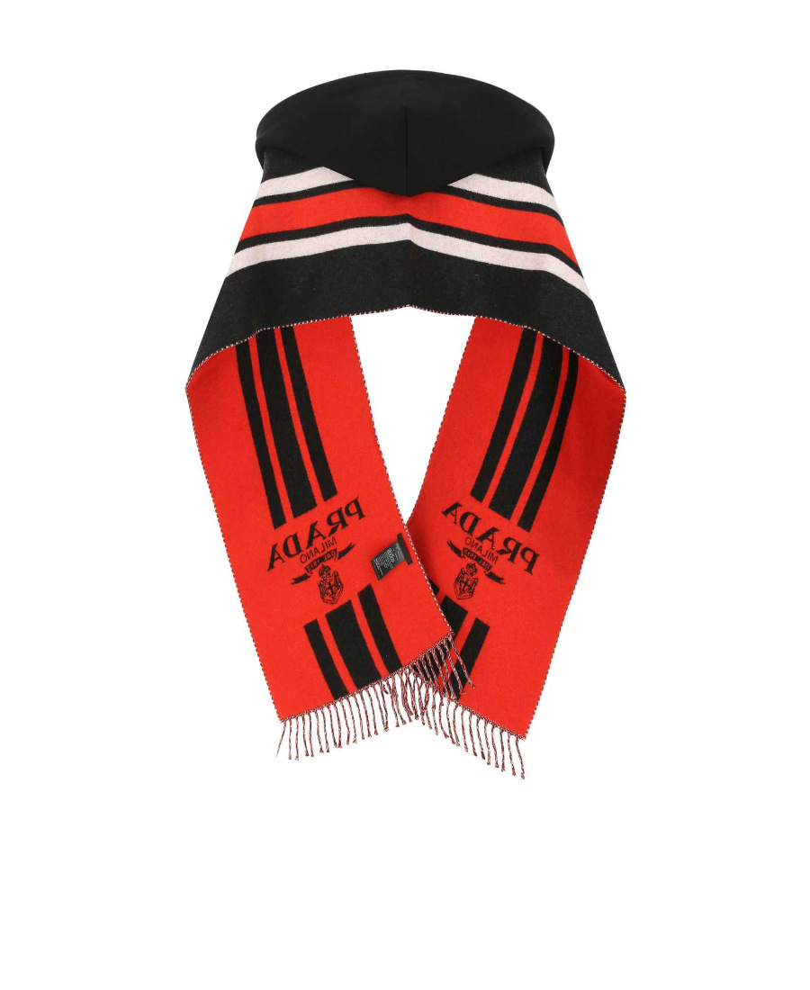 Prada Black Embroidered Wool Scarf In Black