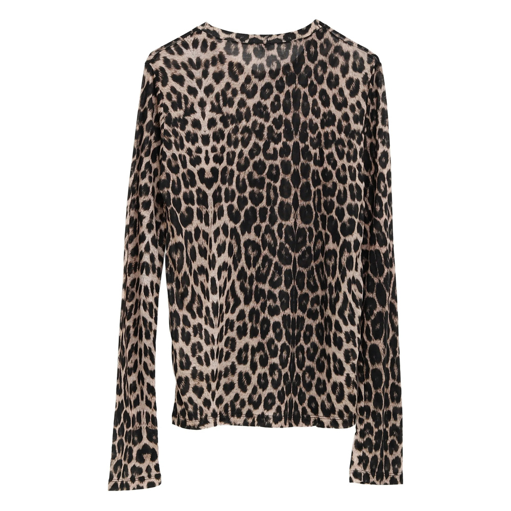 Baserange Leopard-print Bell-sleeve T-shirt In Brown