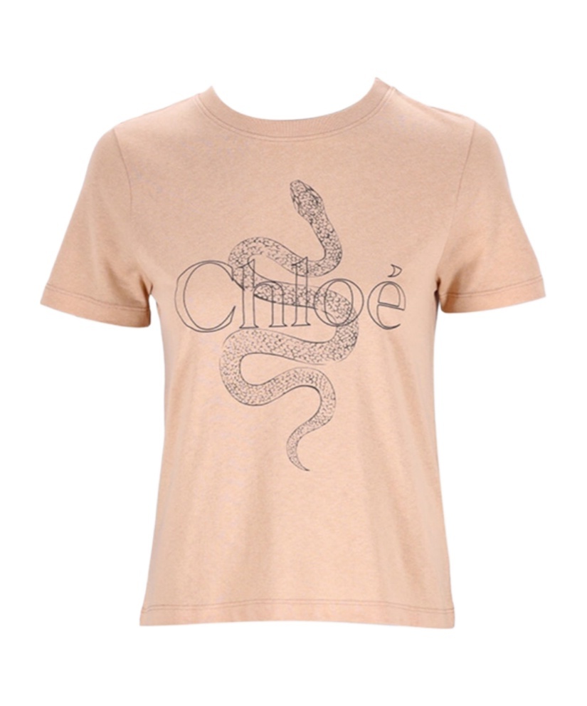 Chloé Printed Cotton-jersey T-shirt In Neutral