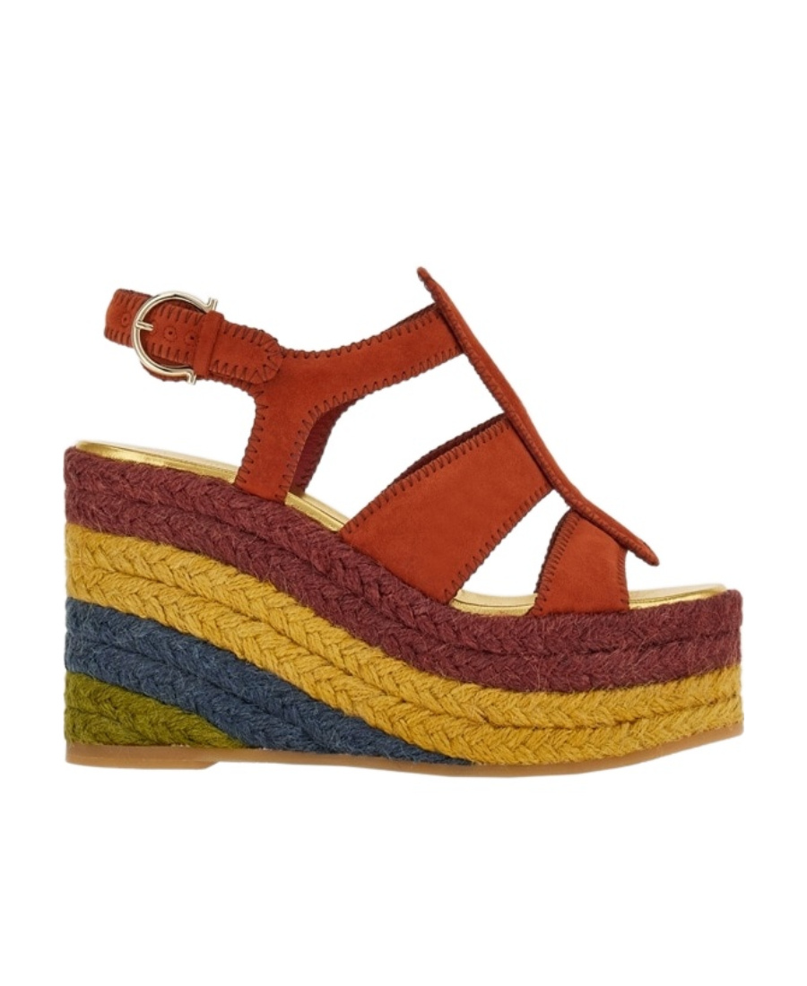 Ferragamo Strappy Wedge Heel Espadrilles In Brown