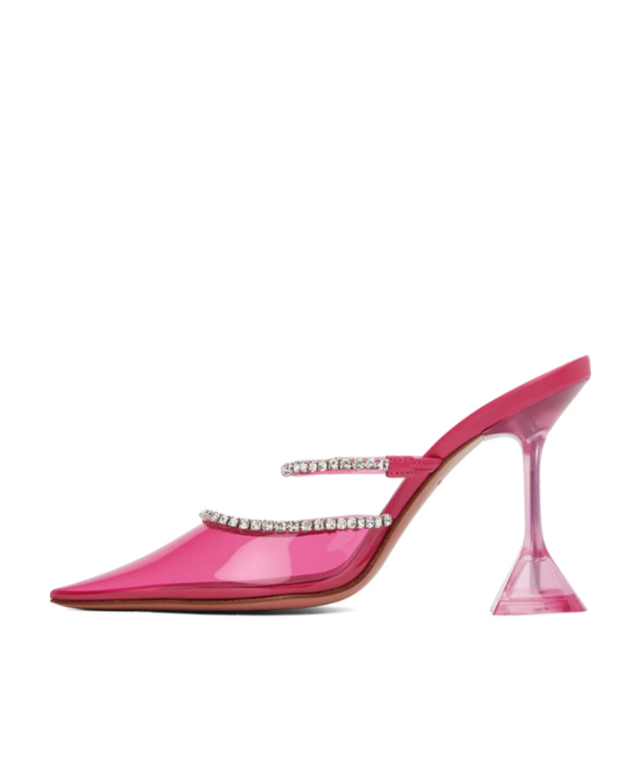 Shop Amina Muaddi Gilda Glass 95 Transparent High Heels In Pink