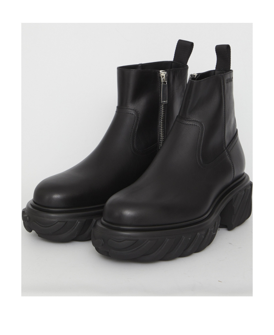 Shop Off-white Exploration Motor Leather Ankle Boots In Black