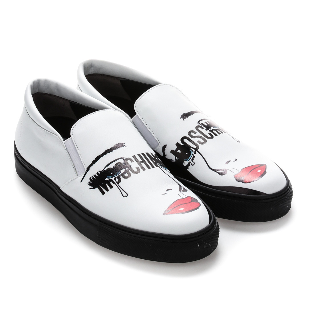 Moschino Portrait Print Cover Shoes In White