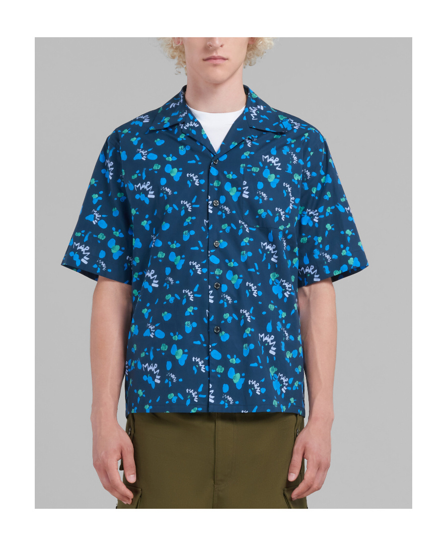 Shop Marni Graphic-print Cotton Shirt In Blue