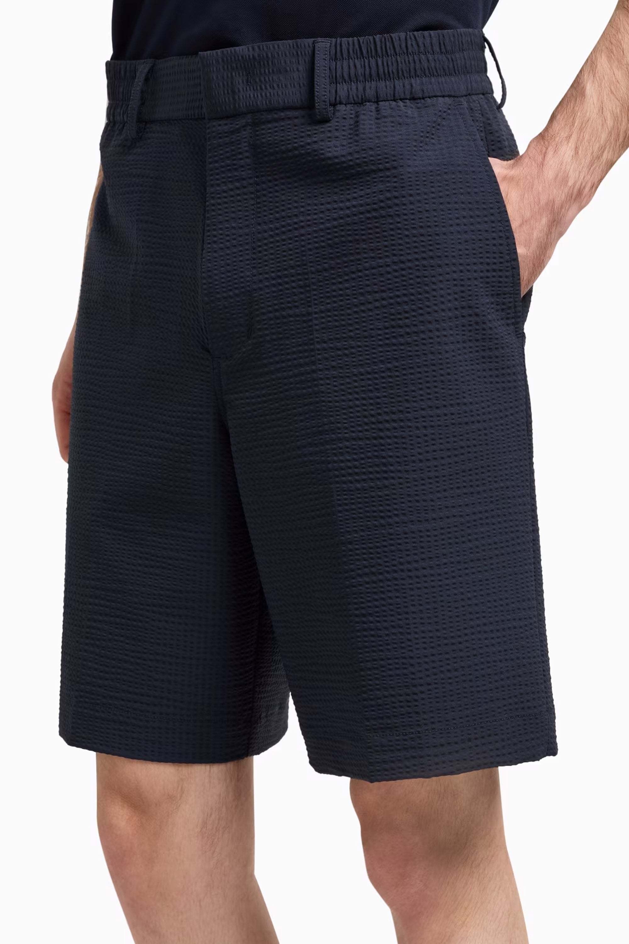 Emporio Armani Seersucker Elastic-waist Shorts In Blue