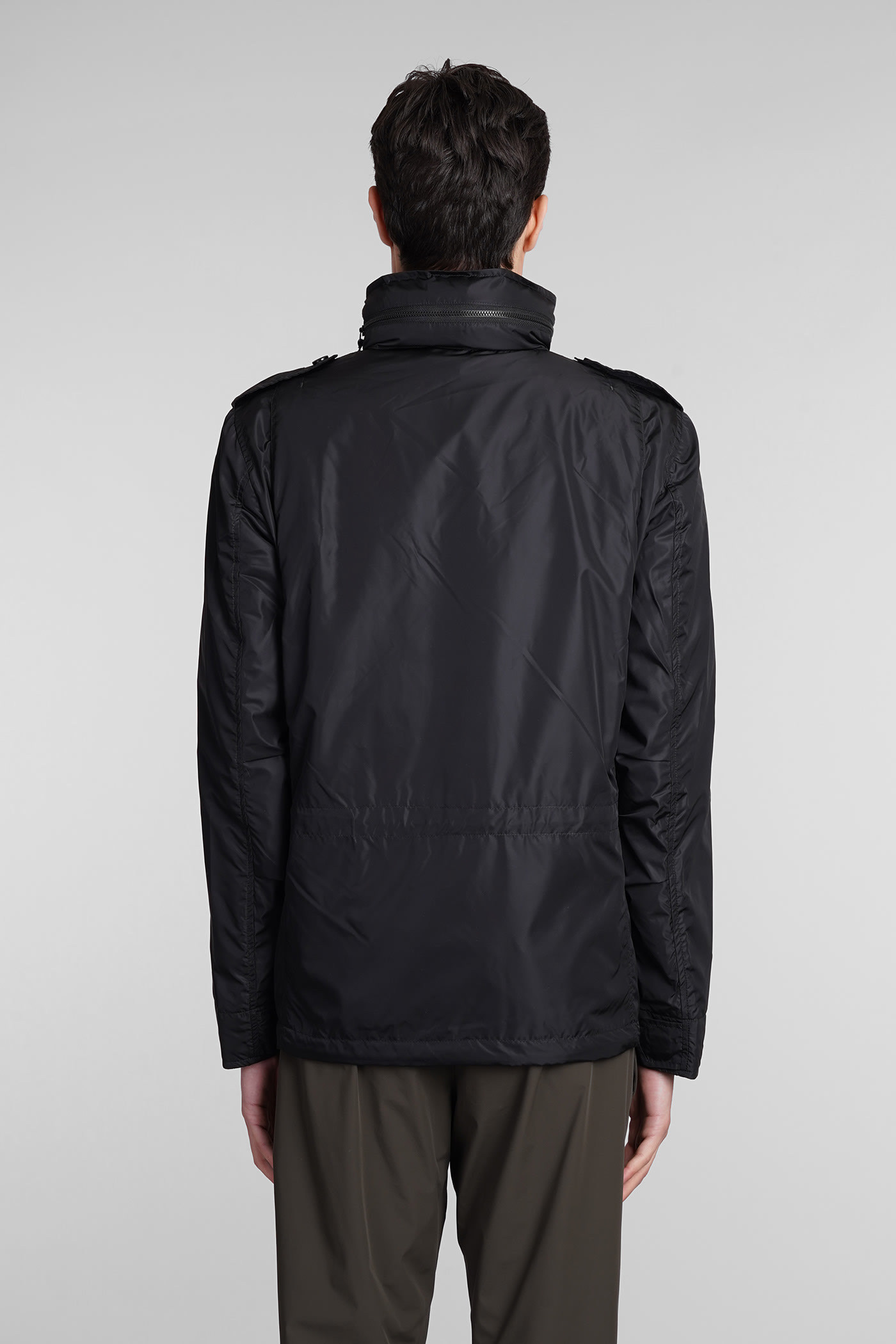 Aspesi Minifield Logo Patch Hooded Jacket In Black