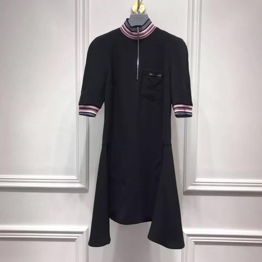 PRADA ZIPPER SHORT-SLEEVED HIGH-COLLAR SPORTS DRESS