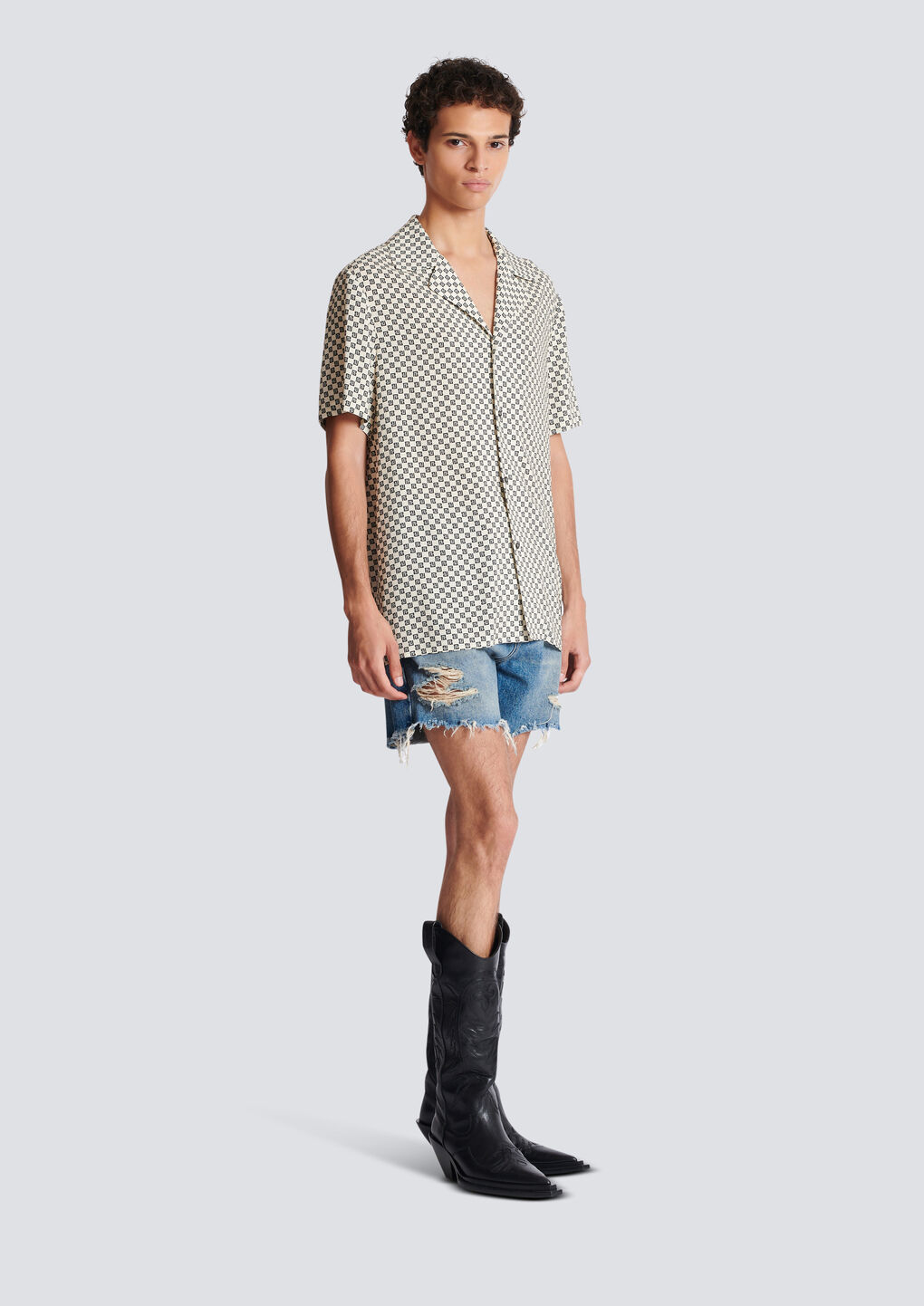 Balmain Monogram-pattern Satin Shirt In White
