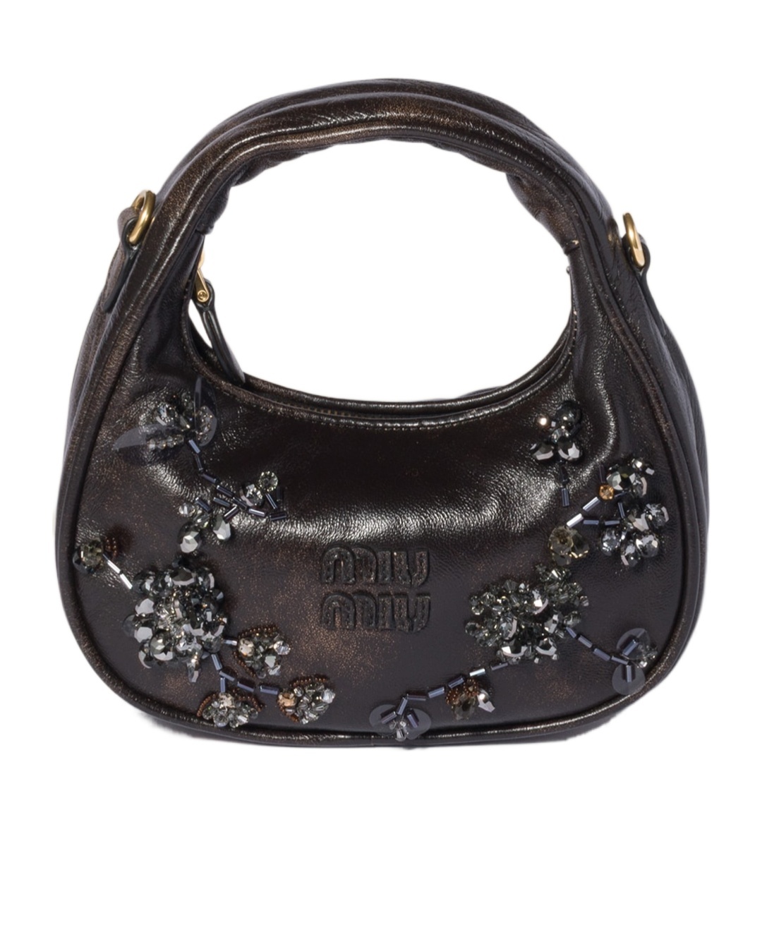 Miu Miu Wander Embroidered Leather Mini-bag In Brown