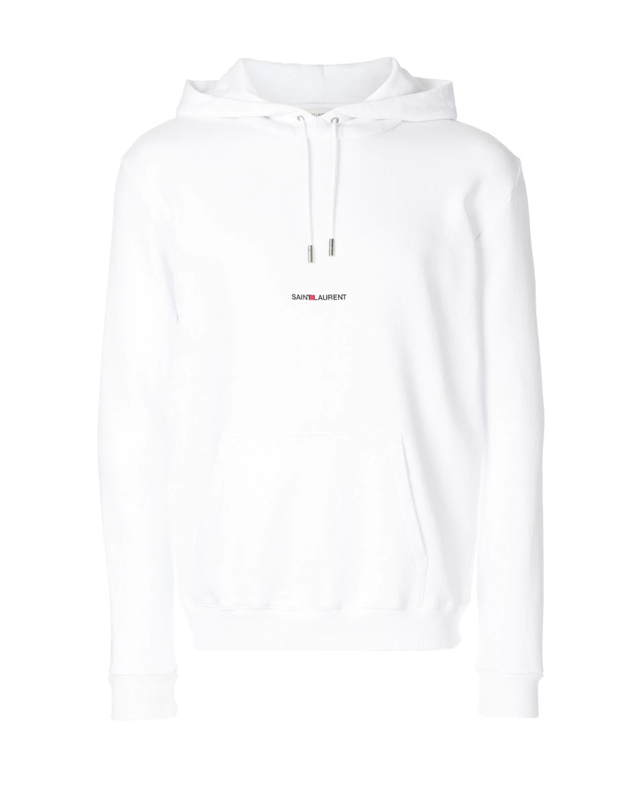 Saint Laurent Signature Logo Cropped Hooded Sweatshirt In White