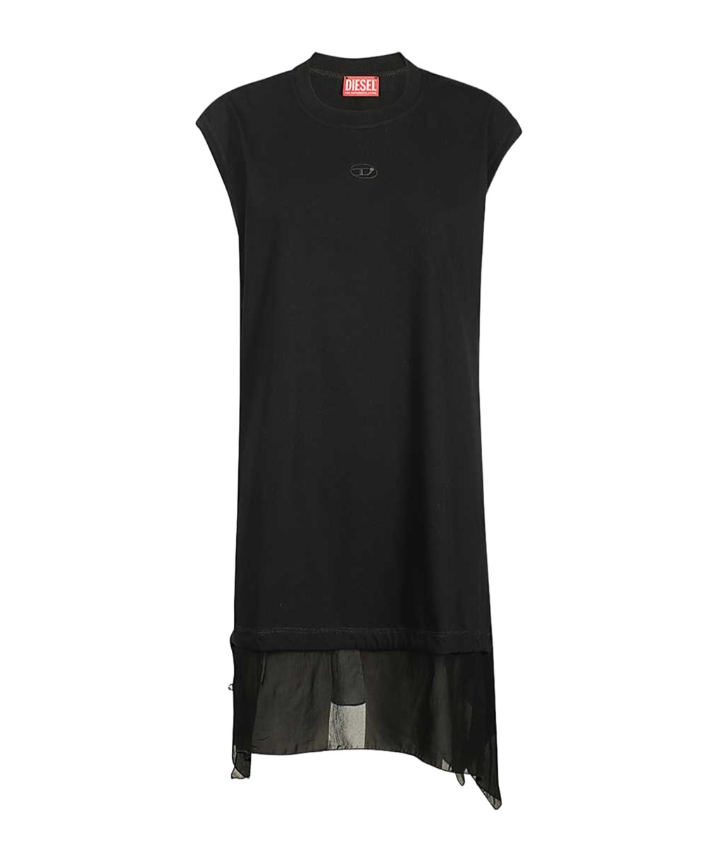Diesel Asymmetric Cotton T-shirt Dress In Black