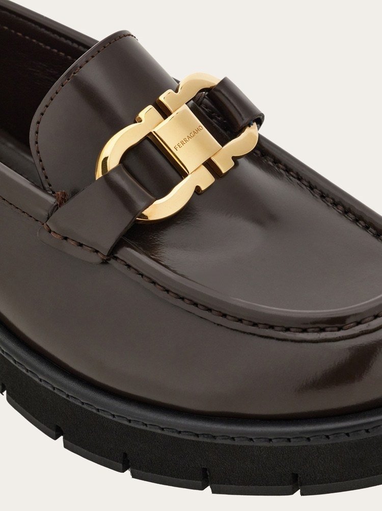 Ferragamo Moccasin With Gancini Ornament In Brown