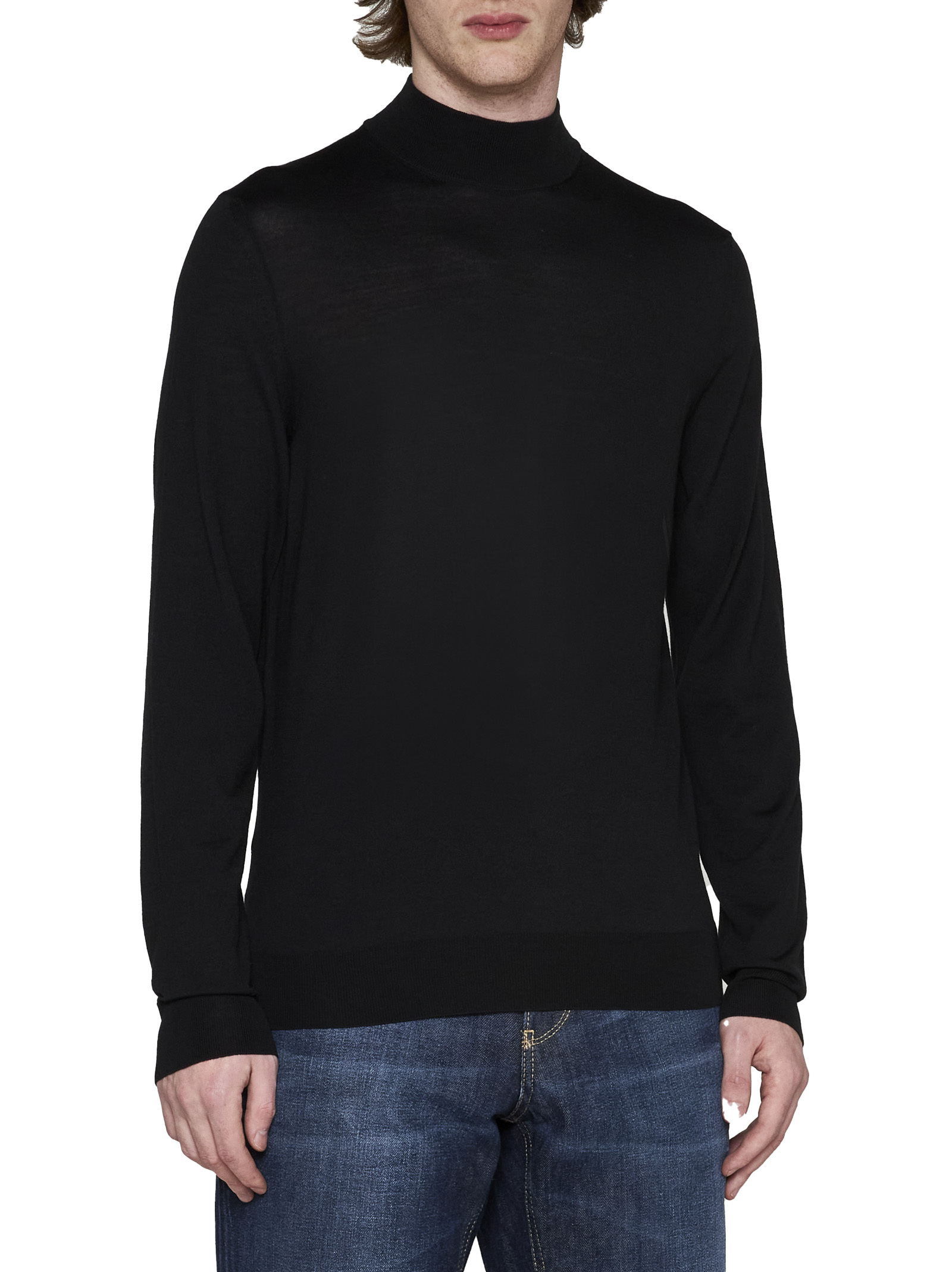 Drumohr Mock-neck Merino Jumper In Black
