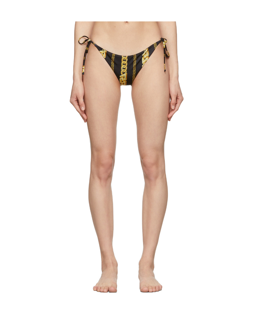 Versace Chain Print Side Tie Bikini Bottoms In Nude