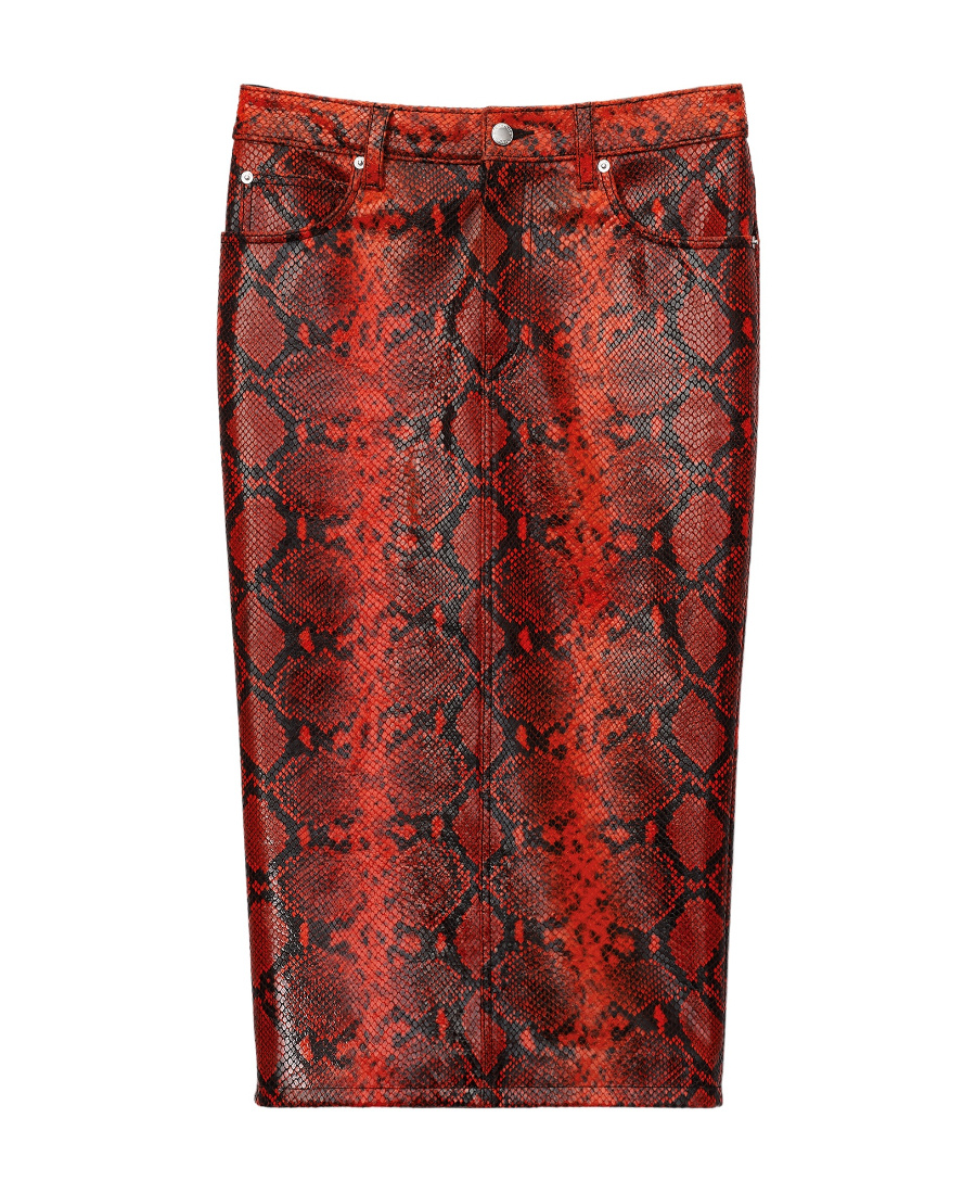 Alexander Wang Red Snake-embossed Leather Midi Skirt In Red
