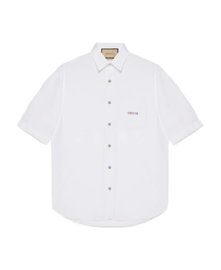 Gucci Logo-embroidered Cotton Shirt In White