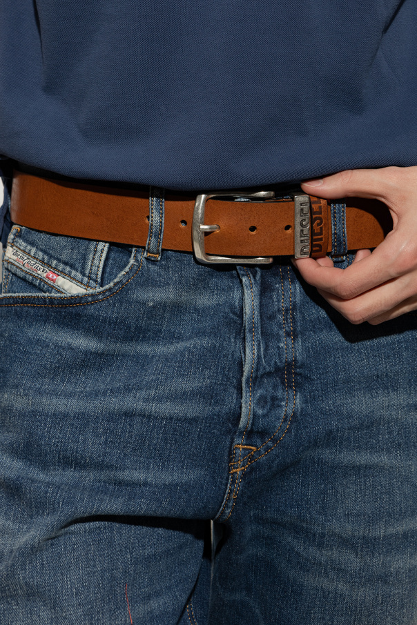 Diesel Logo-loop Leather Buckle Belt In Brown