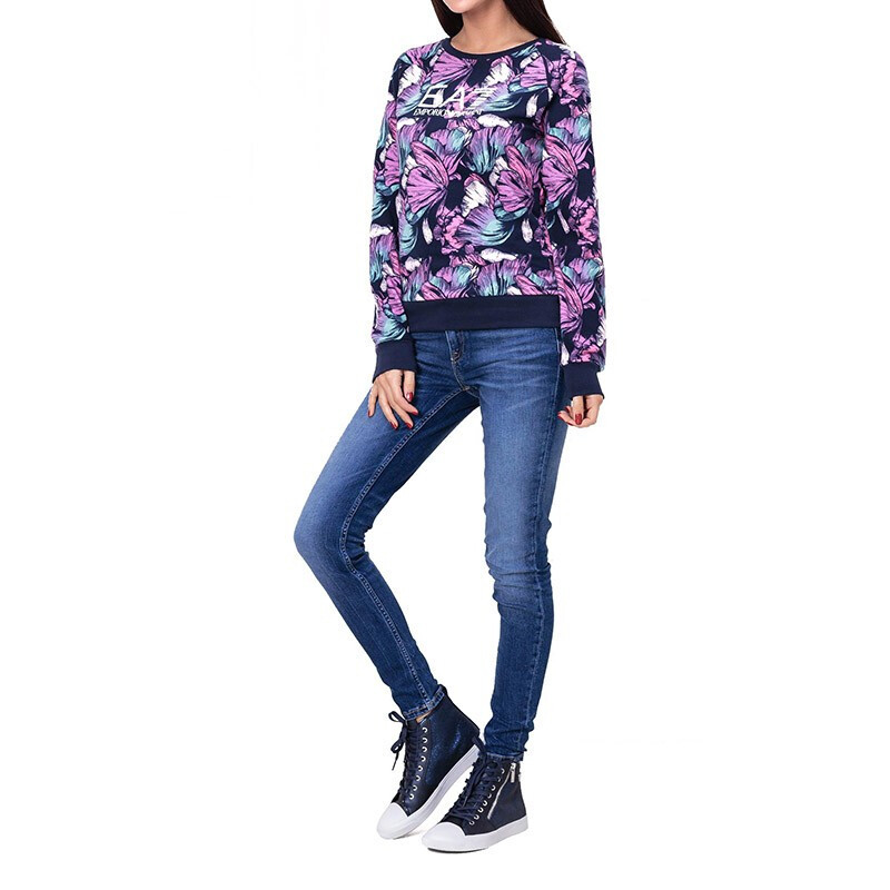 Ea7 Round Neck Print Sweater In Black