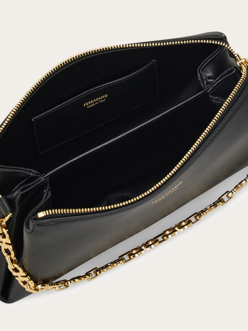 Ferragamo Embossed Logo Chain Strap Mini Bag In Black
